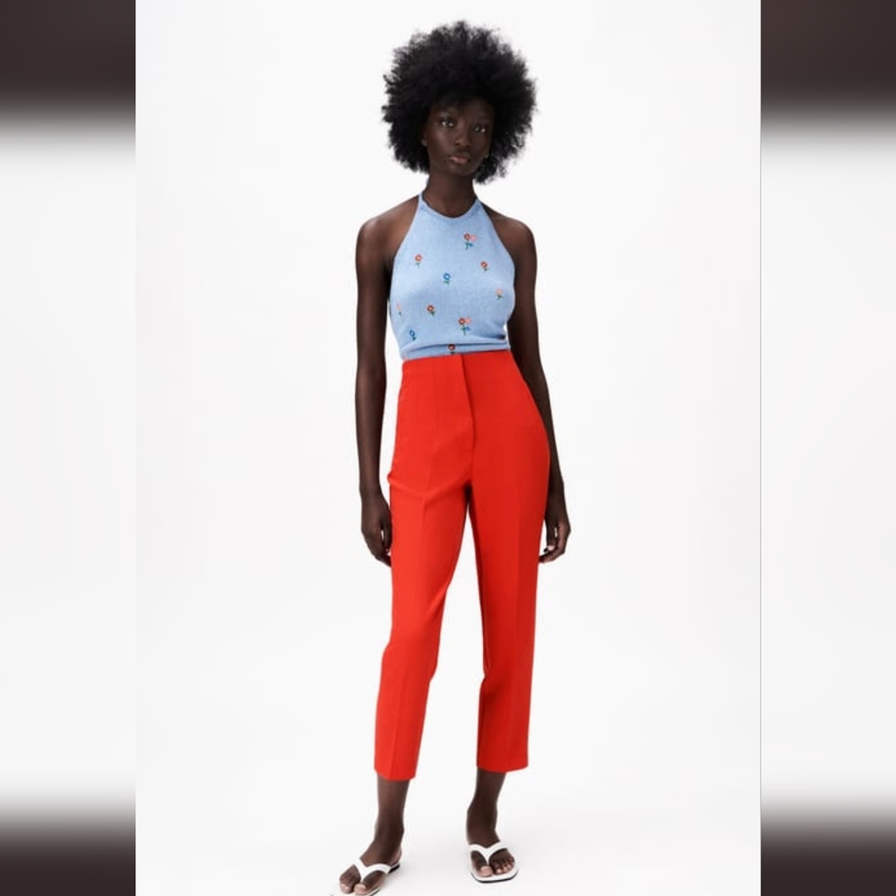 NWT! Zara high waisted crop pants in red/coral